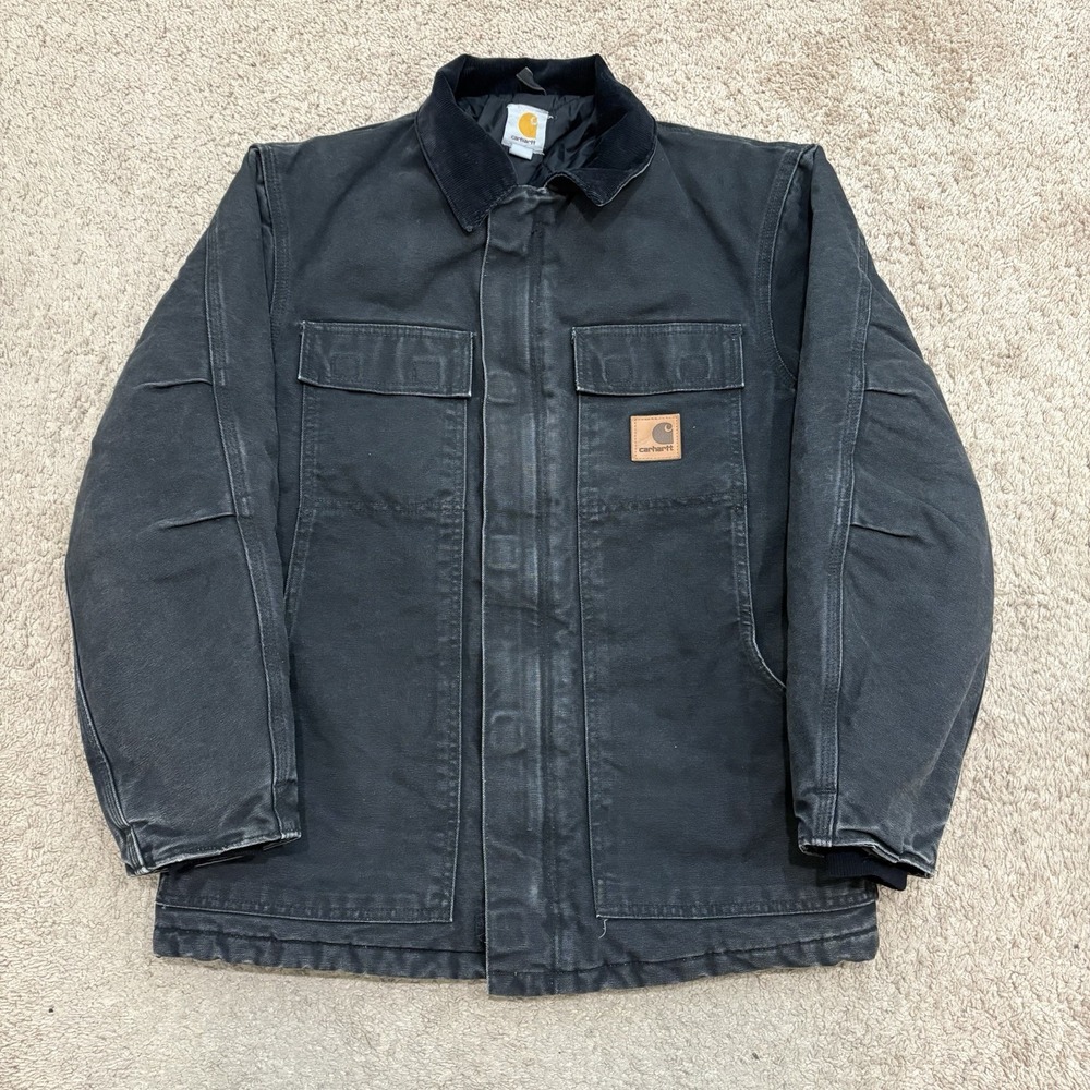 Vintage Carhartt Arctic Jacket Mens Small Black Quilt Lined Duck Canvas C26 BLK